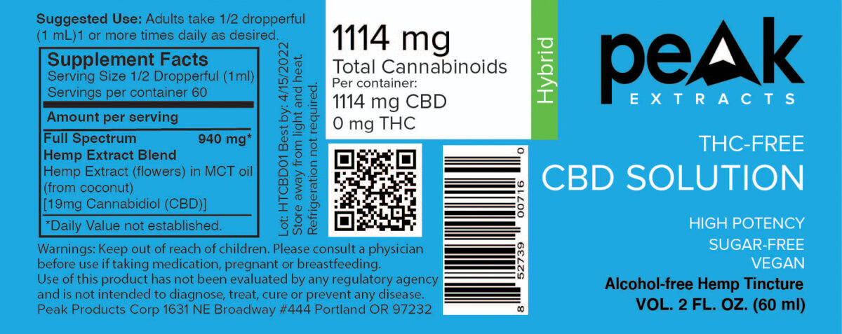 THC Free CBD Tincture Drug Facts